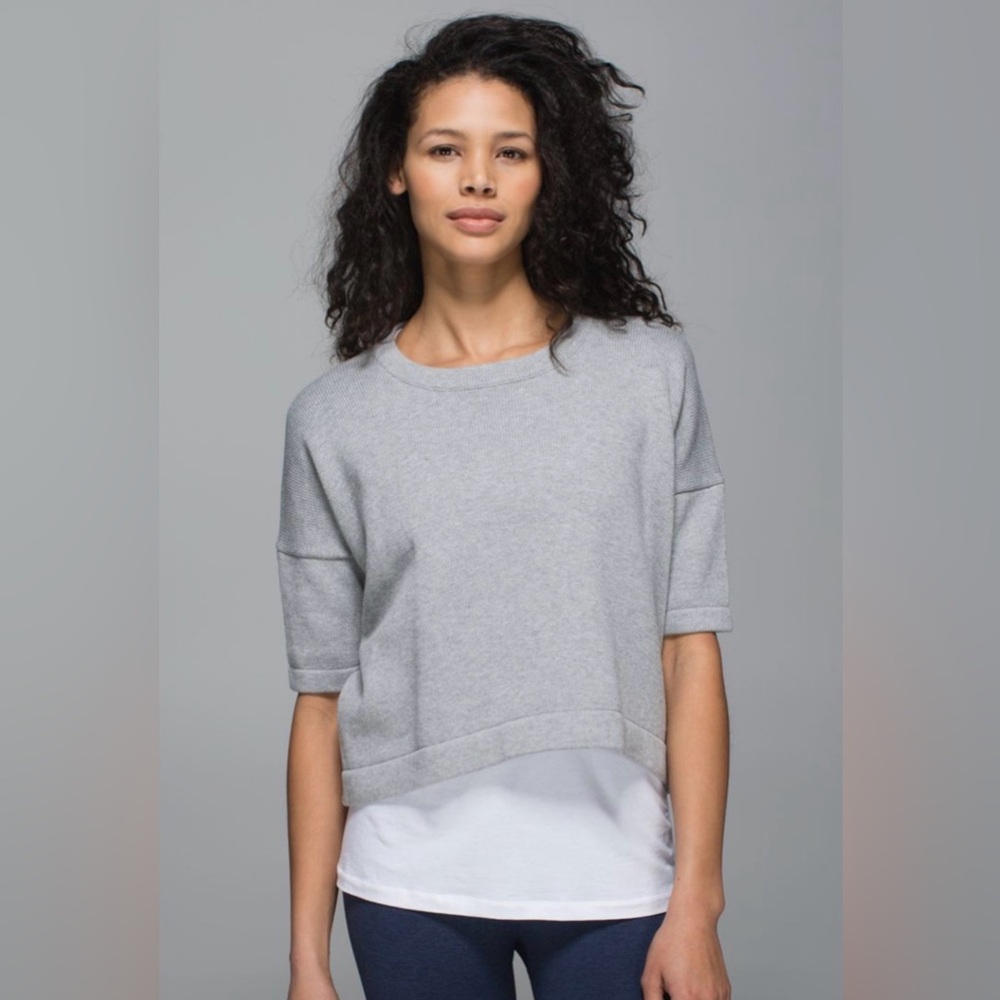 Lululemon Bhakti Reality Short Sleeve Cropped Sweater Heathered Medium Grey
